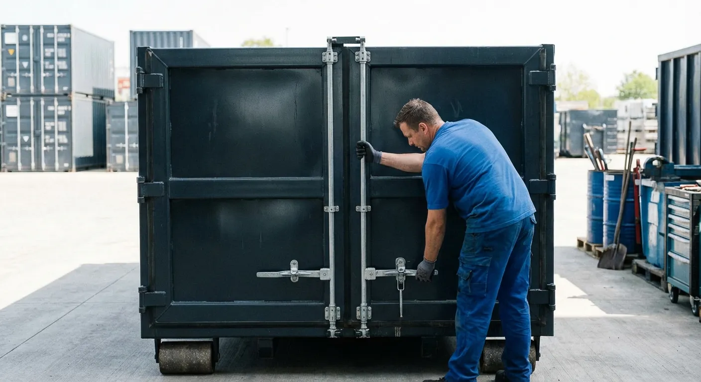 Dumpster walk-in loading door open showing easy access in Union City, CA
